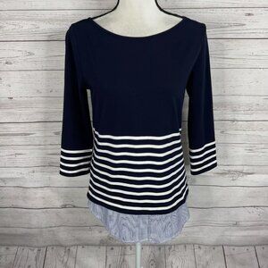 41 Hawthorn Womens Knit Top Blue Striped Side Zip 3/4 Sleeve / Size Medium